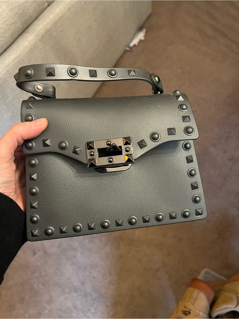 Mini Stud-Trim  Top-Handle Bag in Slate